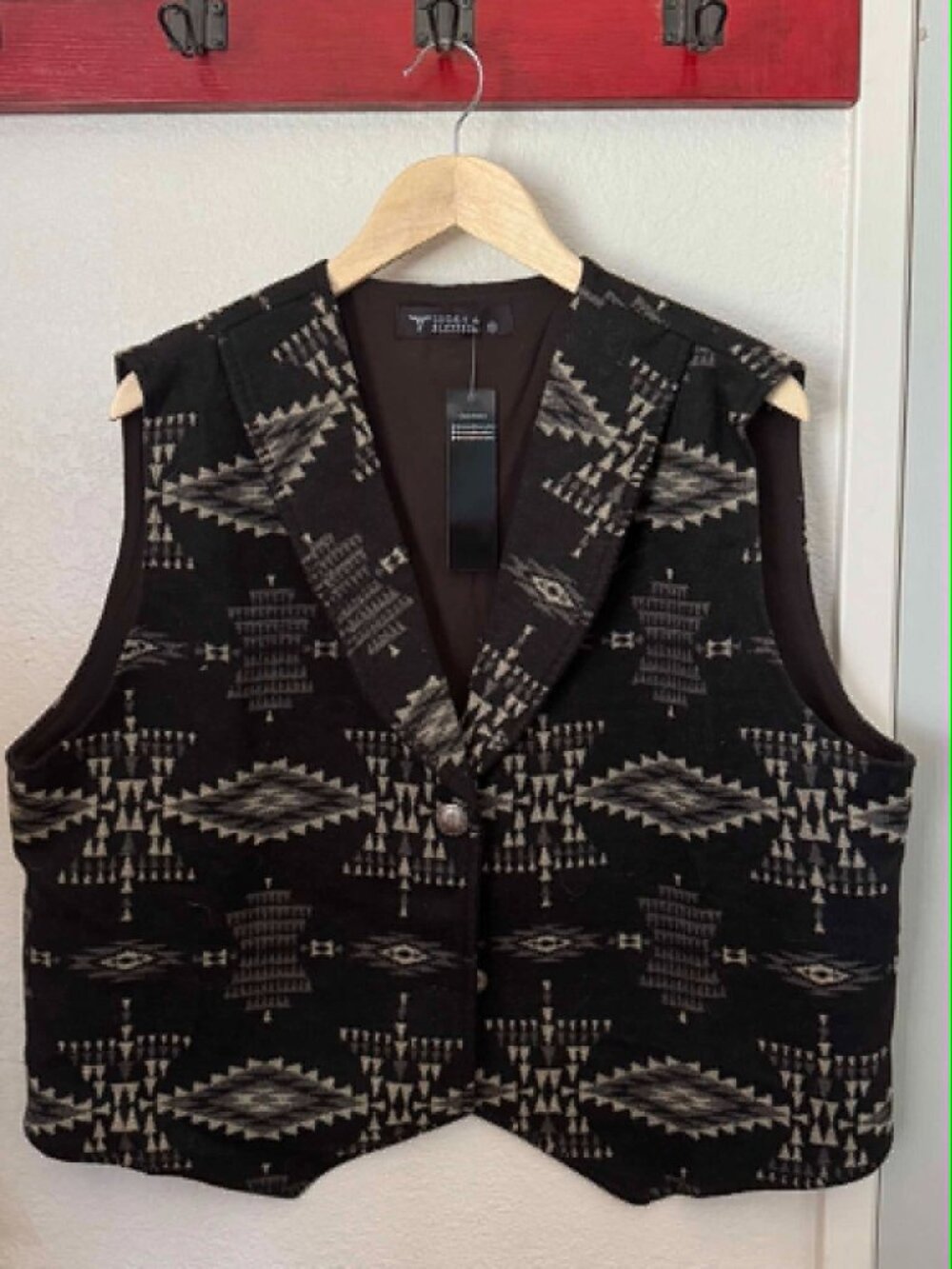 Lucky & Blessed Black Aztec Wool Blend Concho Button Vest